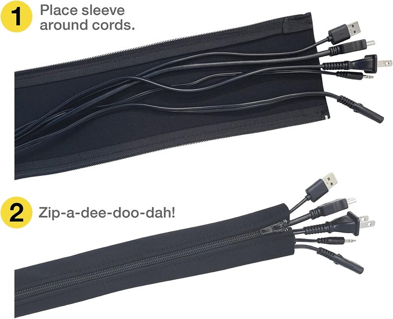 Wrap-It Storage Zipper Cable Sleeve by - 24" x 4" (4-Pack) Black - Cord Organizer and Cable Protector for Desk, Computer, TV Cord Management to Hide and Cover Wire and Extension Cables - Image 5