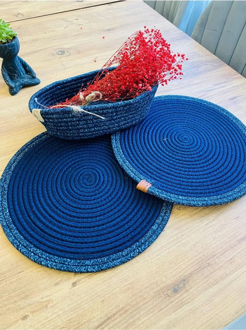 بدز ديري BDZ Leather Wicker Jute Presentation Plate Mat American Service and Basket 3 Pieces