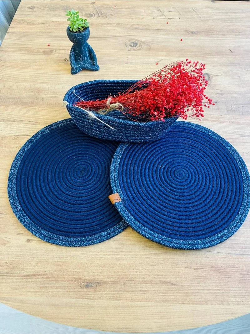بدز ديري BDZ Leather Wicker Jute Presentation Plate Mat American Service and Basket 3 Pieces
