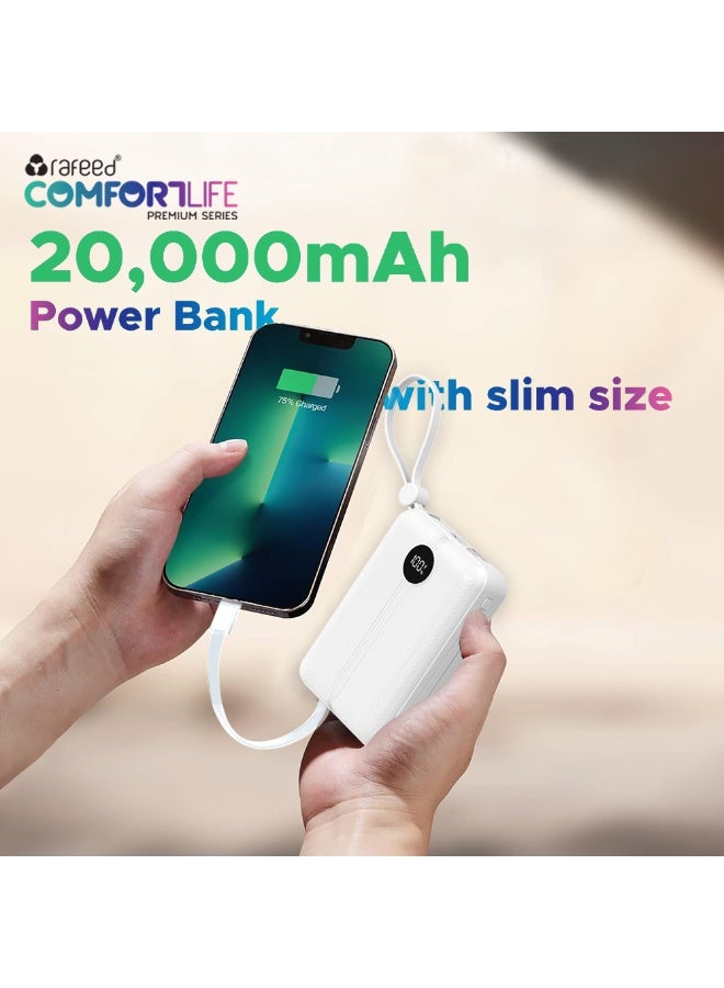 رافيد رفيد باور بانك 20000 مللي أمبير، شحن سريع PD بقوة 22.5 واط، شاشة رقمية، كابل USB-C مدمج، مخارج USB-A وUSB-C، شاحن محمول للآيفون وأجهزة أندرويد - Image 2