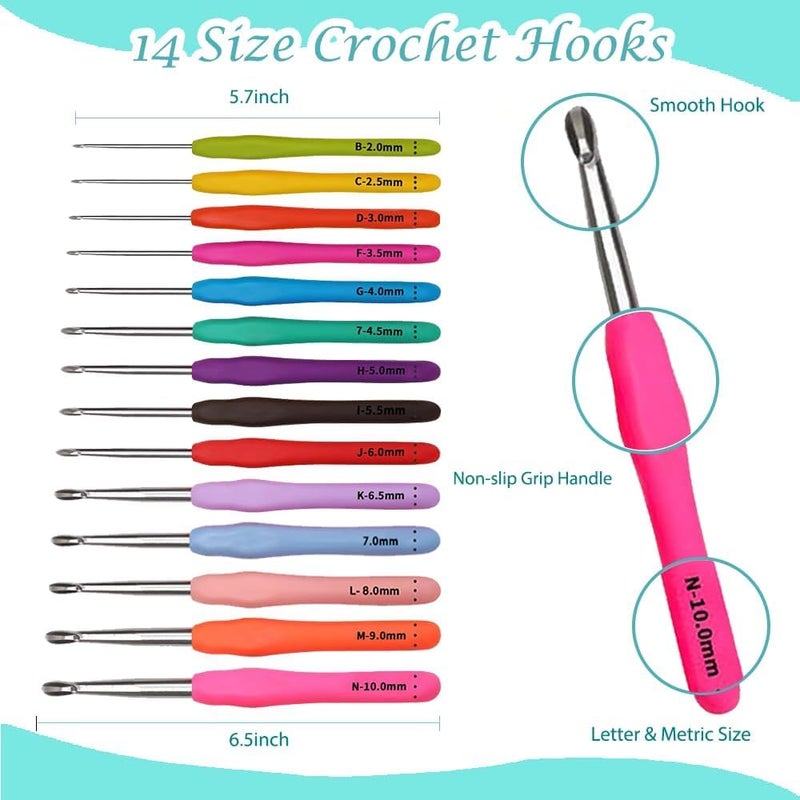 Yarniss Crochet Kits for Beginner, All-Inclusive Crochet Kit for Adults with 14 Size Ergonomic Crochet Hooks,12 Crochet Yarns Balls & Crochet Bag,Bright Blue - Image 3