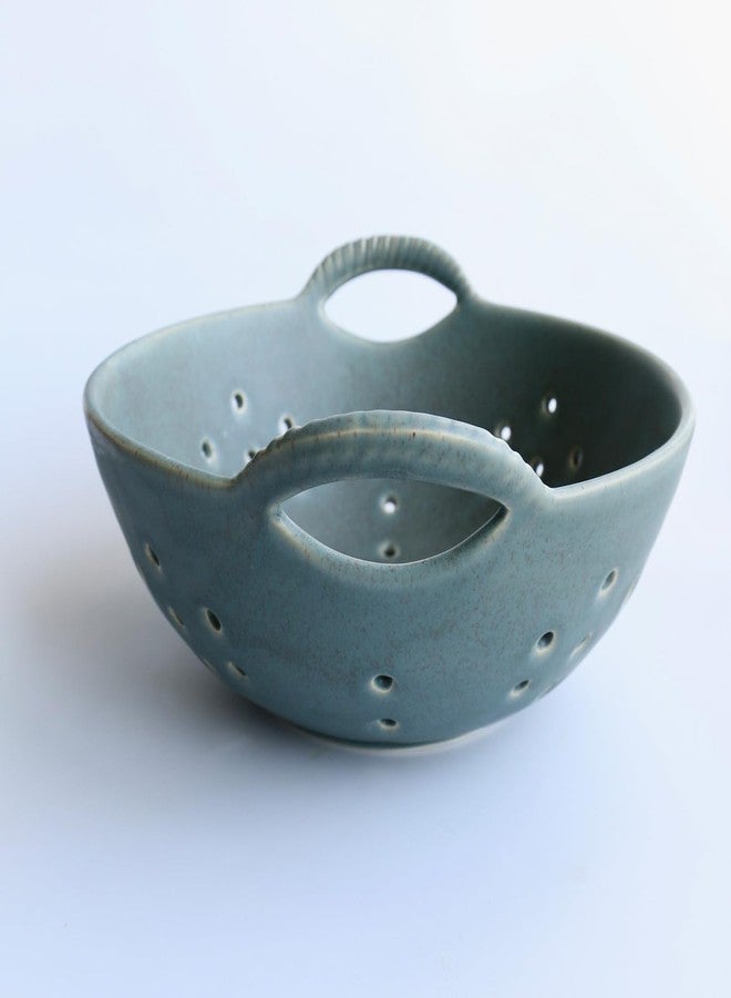 Amitofo Matte Glaze Ceramic Berry Colander Bowl with Handles - 8.5" Handle-to-Handle × 8" Bowl Dia × 3.3" High - Rustic Stoneware Drain Bowl for Fruit, Berries, and Kitchen Decor (Matte Green) - Image 5