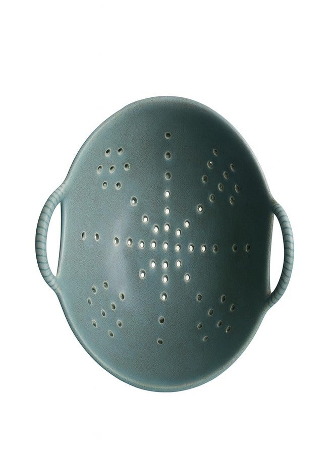 Amitofo Matte Glaze Ceramic Berry Colander Bowl with Handles - 8.5" Handle-to-Handle × 8" Bowl Dia × 3.3" High - Rustic Stoneware Drain Bowl for Fruit, Berries, and Kitchen Decor (Matte Green) - Image 3