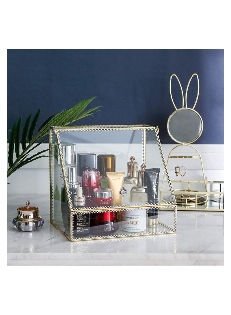 GGEROU Cosmetic Storage Cases,Countertop Cosmetic Display Cases ,Clear Glass Makeup Storage Box - Image 2