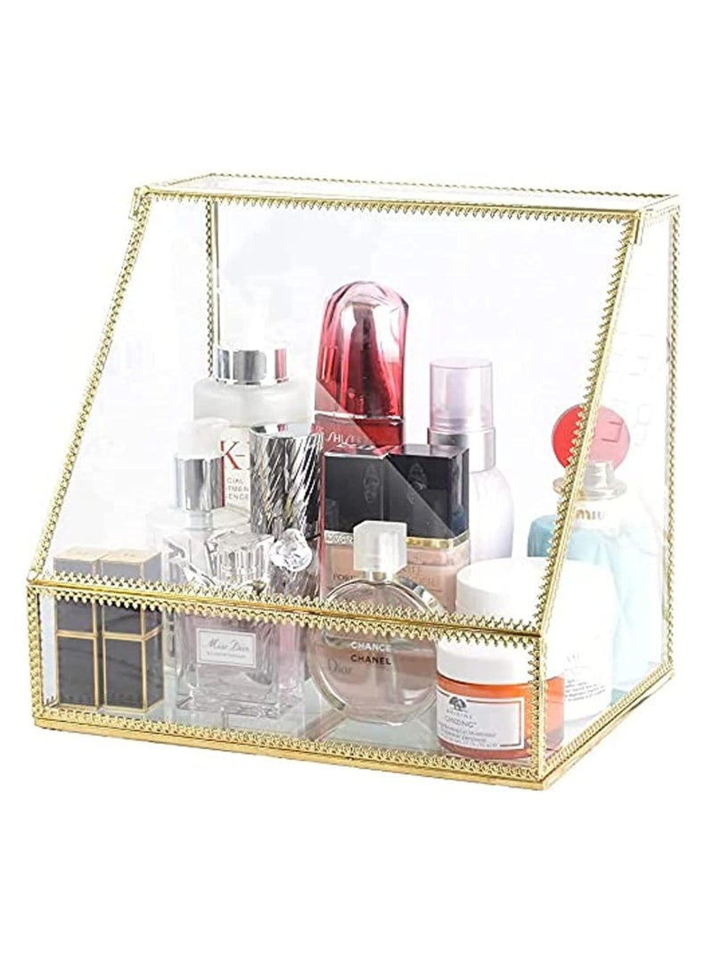 GGEROU Cosmetic Storage Cases,Countertop Cosmetic Display Cases ,Clear Glass Makeup Storage Box - Image 1