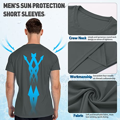 MEETYOO Men's Standard Swim, Short Sleeve UPF 50+ Sun T-Shirts, Dark Grey, XX-Large - Image 2