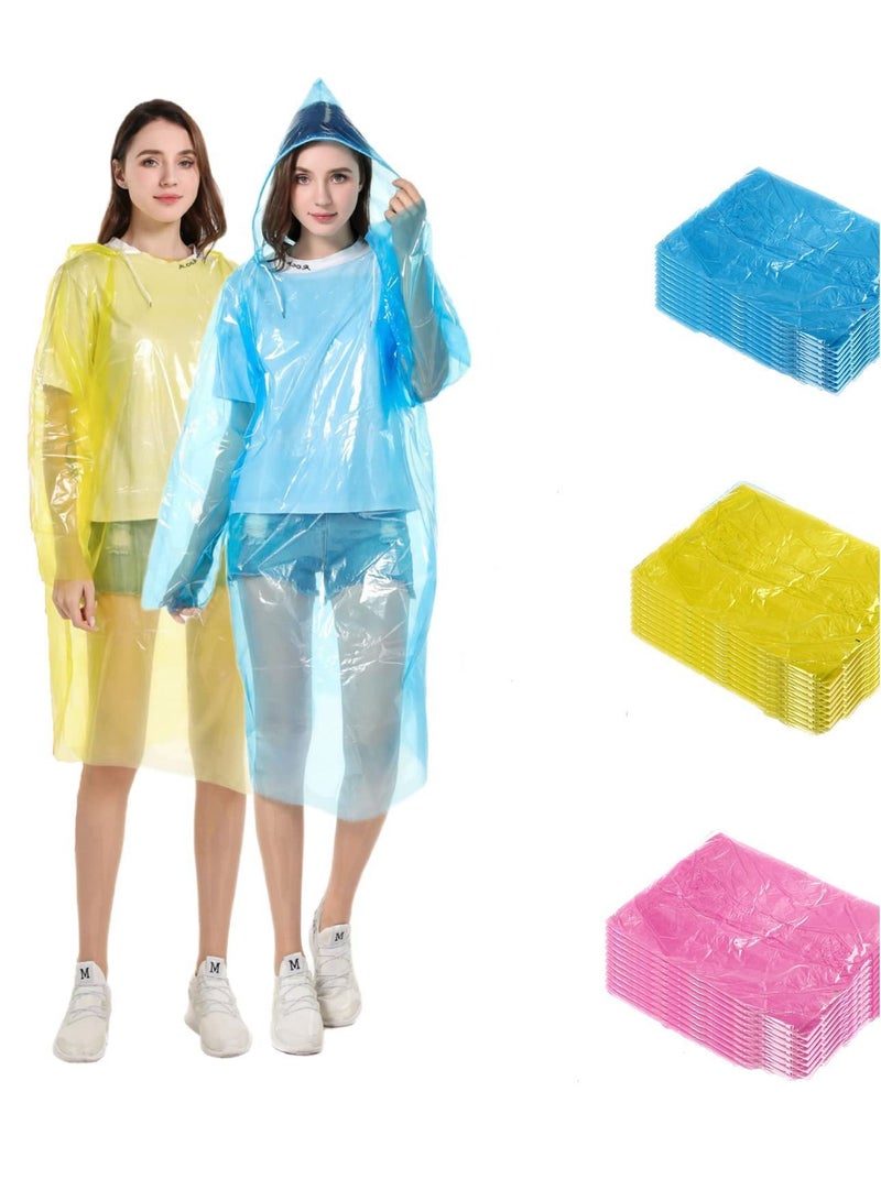 Bluejw Rain Ponchos for Adults Disposable 30 PCS 3colors Plastic Raincoats Men Women Family with Drawstring Hood Emergency Perfect Camping Hiking Travel - Image 1