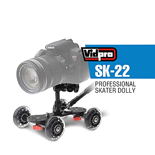 Vidpro SK-22 Professional Skater Dolly - Rolling Slider for DLSR Cameras & Camcorders Ideal for Low-Level Shooting & Panning 25 Lbs Capacity Smooth Rubber Wheels 7 Mounting Points & Extendable Handle - Image 2