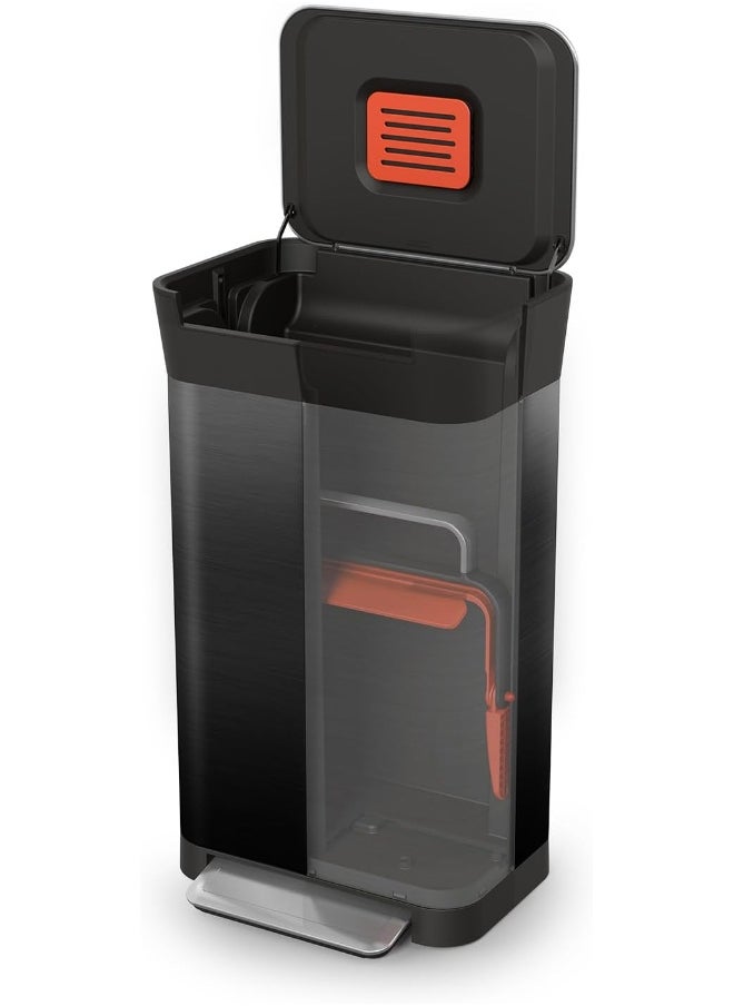 Joseph Joseph Joseph Joseph Intelligent Waste Titan Trash Compactor Kitchen Bin With Odour Filter, Holds Up To 90L After Compaction, Black, 30L  - Image 2