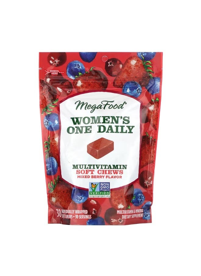 MegaFood Womens One Daily Multivitamin Mixed Berry 30 Individually Wrapped Soft Chews  - Image 1