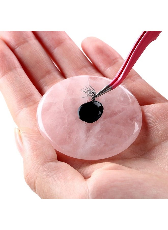 Bememo Bememo 2 Pieces Jade Stone for Lash Glue Eyelash Extension Round Jade Stone Lash Glue Holders Adhesive Pallet Fake Eye Lash Holder Base 2 Inch (Pink)  - Image 4