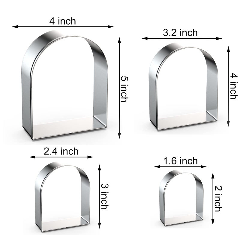 QAAQS Arch Cookie Cutter Set Large - 5 Inch, 4 Inch, 3 Inch, 2 Inch - Arched Door Geometric Frame Plaque Cookie Cutters Shapes Molds - Stainless Steel - Image 2
