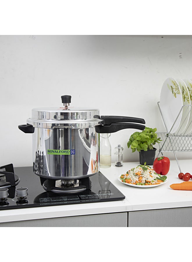 Royalford 10L Aluminium Induction Base Pressure Cooker - Lightweight & Durable Cooker with Lid, Cool Touch Handle and Safety Valves - Ideal for Gas and Solid Hotplates | 5 Years Warranty SILVER 10Liters - Image 4