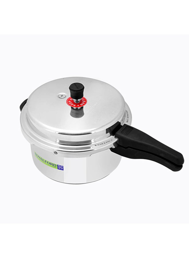 Royalford 10L Aluminium Induction Base Pressure Cooker - Lightweight & Durable Cooker with Lid, Cool Touch Handle and Safety Valves - Ideal for Gas and Solid Hotplates | 5 Years Warranty SILVER 10Liters - Image 1