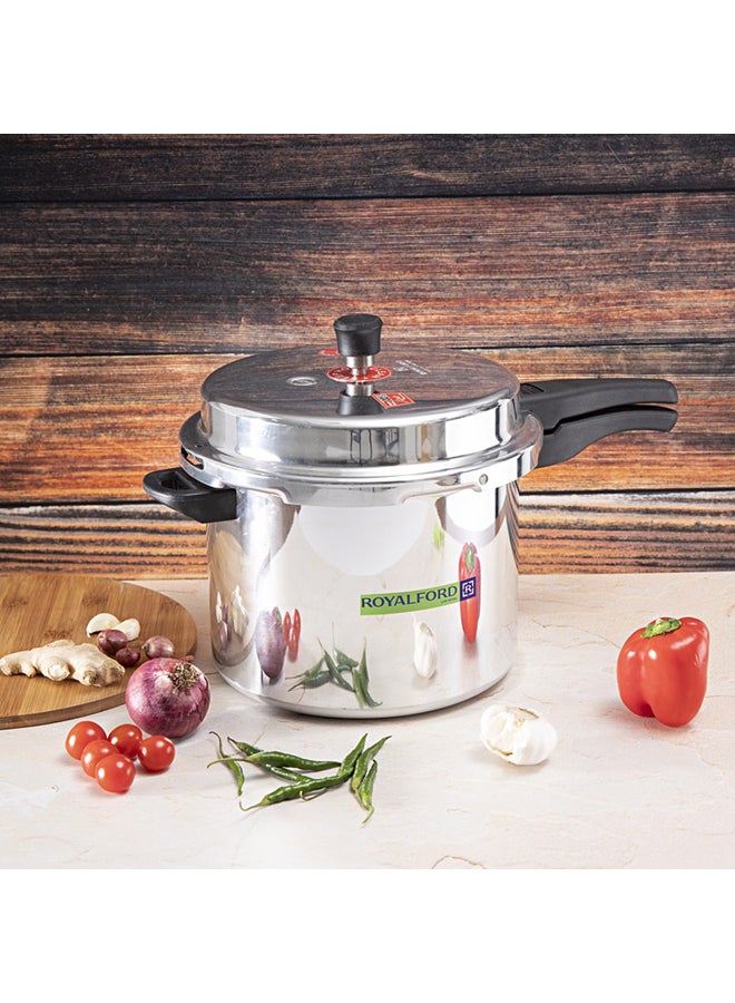 Royalford 10L Aluminium Induction Base Pressure Cooker - Lightweight & Durable Cooker with Lid, Cool Touch Handle and Safety Valves - Ideal for Gas and Solid Hotplates | 5 Years Warranty SILVER 10Liters - Image 3