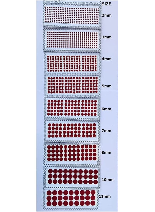 ATCUSA Deep Red Maroon Velvet Cards Dot Indian Bindi for women Tattoo Stickers Adhesive Body Jewelry Round Bindi Bridal Forehead Decor/Belly Decor 9 Different Sizes Dark Red Maroon  - Image 2