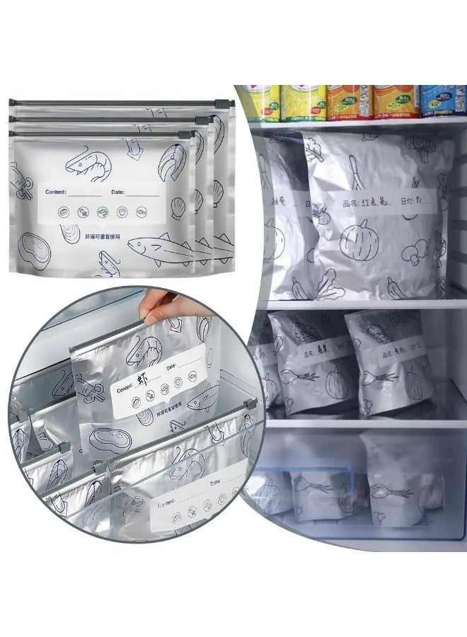 60Pcs Aluminum Foil Antibacterial Self-Sealing Zipper Food Storage Bags for Freezing & Refrigeration - Image 1