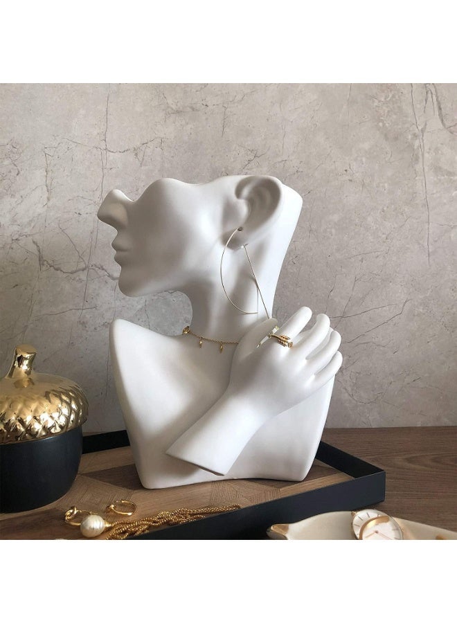 Ceramic Head Bust Statue Flower Vase, Face Shaped Planter Pot for Home Decor, White - Image 2