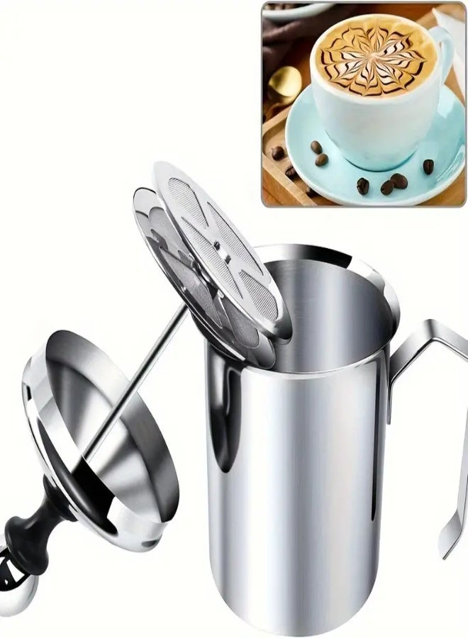 AROAQ Stainless Steel Manual Milk Frother with Double Mesh Screen - Perfect for Cappuccinos, Coffee, and Matcha Green Tea - Easy to Use Handheld Design for Smooth Frothy Drinks, Frother for Coffee - Image 1