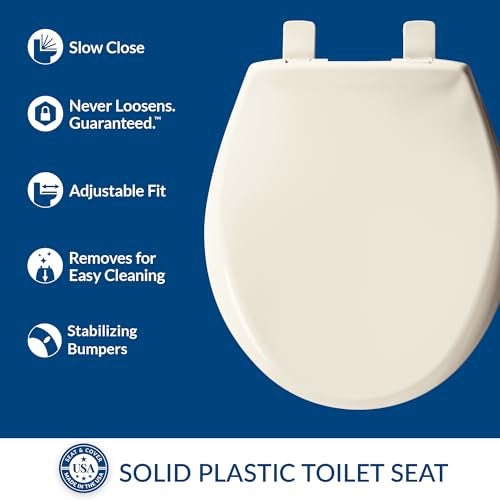 Mayfair Aurora Slow Close Toilet Seat, Easy Clean Hinges and Adjustable Perfect Fit Plastic Seat, Made in USA, Round, Biscuit - Image 2