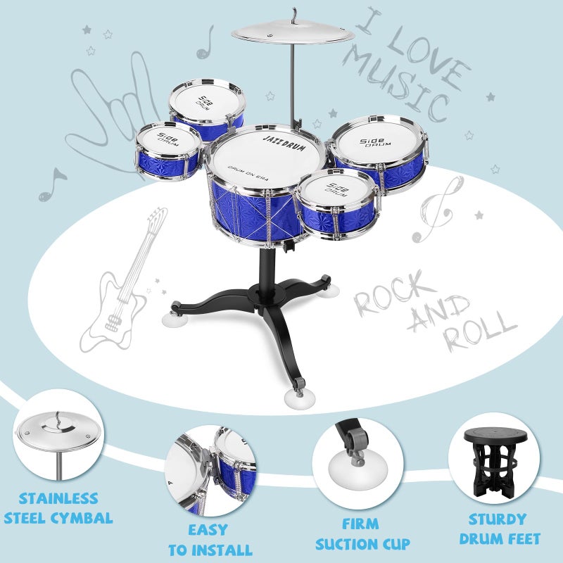 CHADRIGIVS Toddler Drum Set Kids Jazz Drum Kit 8 Piece - Educational Percussion Musical Instruments Drum Toy Playset Christmas Birthday Gift For Boys Girls  Blue - Image 3