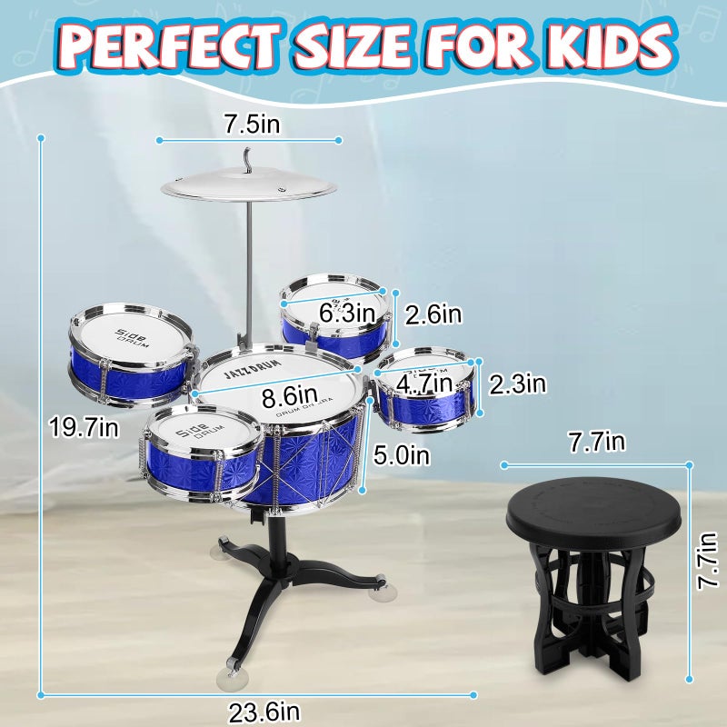 CHADRIGIVS Toddler Drum Set Kids Jazz Drum Kit 8 Piece - Educational Percussion Musical Instruments Drum Toy Playset Christmas Birthday Gift For Boys Girls  Blue - Image 4