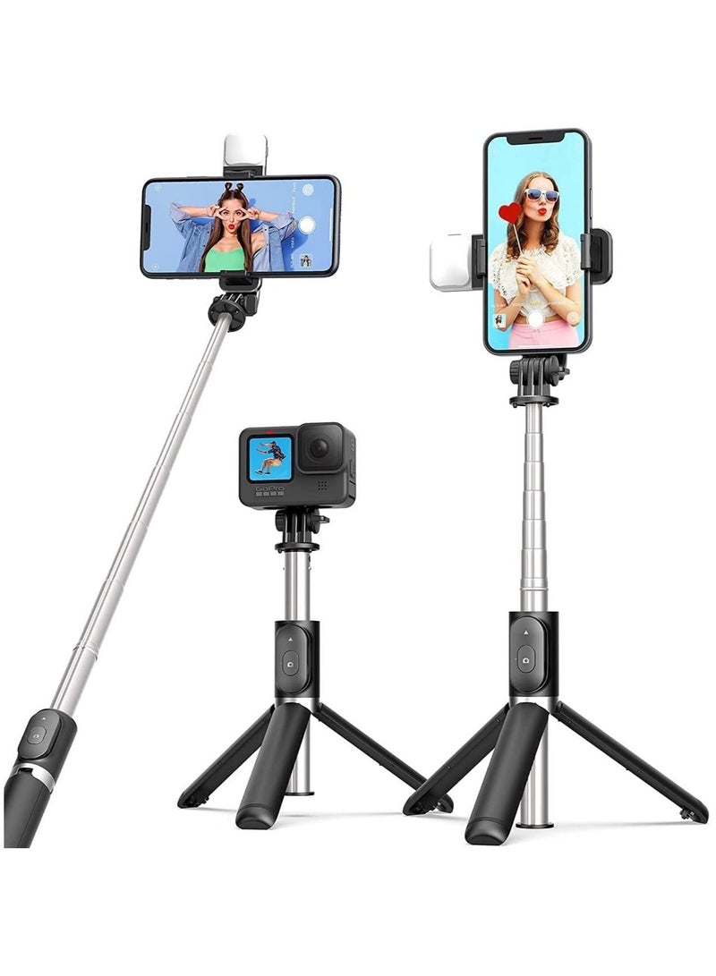 Bluetooth Extendable Selfie Stick with Led Light Wireless Remote and Tripod Stand 104cm for All iPhone and Android Smartphone - Image 2