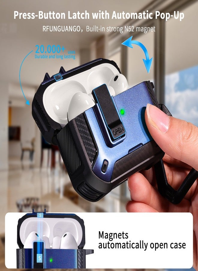 روفونجوانجو جراب حماية متوافق مع سماعات AirPods Pro من الجيل الثالث من RFUNGUANGO، مزود بحامل للهاتف، ووظيفة تثبيت مغناطيسية خلفية، مناسب لسماعات AirPods Pro 3 - أزرق - Image 3