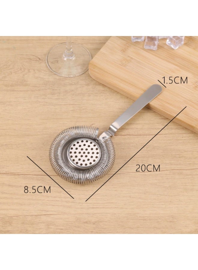 304 Stainless Steel Cocktail Strainer with Long Handle, Silver Hawthorne Bar Strainer for Bartending, Boston Shaker & Mixing Glass - Image 2