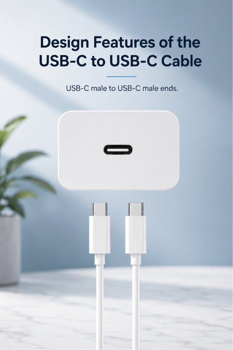 شاحن USB-C، شاحن سريع بقوة 20 واط، شاحن حائط USB-C، محول طاقة بتقنية PD مع كابل USB-C إلى USB-C لسلسلة iPhone 16/15، وSamsung Galaxy، وGoogle Pixel، وiPad، وأجهزة USB-C. - Image 3