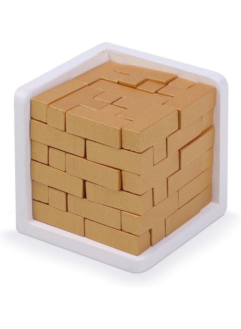 SHARP Original 3D Wooden Brain Teaser Puzzle Genius Skills Builder T-Shape Pieces. Educational Toy for Kids and Adults. Gift Desk Puzzles (Golden Edition) - Image 2