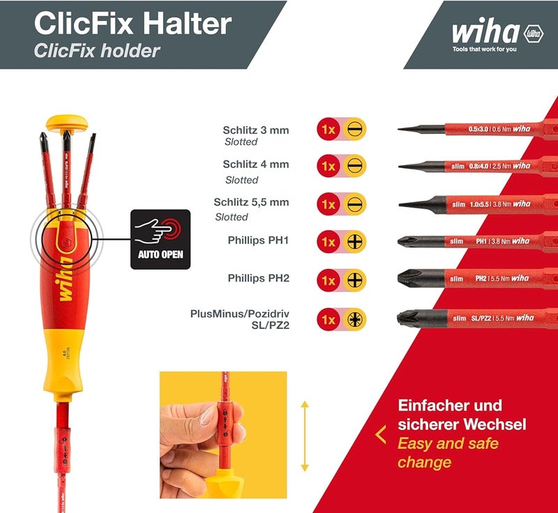 ويها Wiha 38613، Schlitz/PH/SL+PZ (براغي قابلة للإمساك) في عبوة بلاستيكية، لون أحمر وأصفر - Image 5