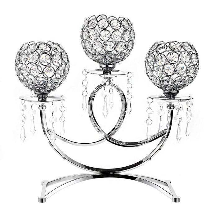 3 ARMS CRYSTAL CANDLE HOLDERS BOWLS TEALIGHT CANDELABRAS CANDLESTICK CANDLE STAND ORNAMENTS FOR WEDDING DINING TABLE CHRISTMAS PARTY HOME DECORATION CENTERPIECE SILVER