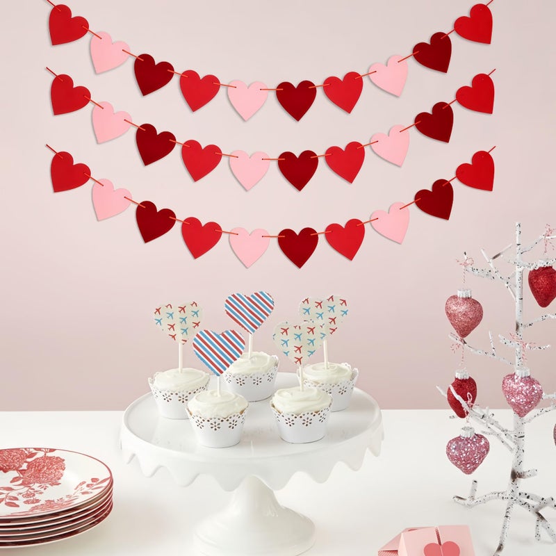 iefoah 6 Pack Felt Heart Garland Banners Pink Red Pre-Strung Heart Valentines Banner for Valentine's Day Decoration Wedding Anniversary Engagement Party Supplies - Image 5