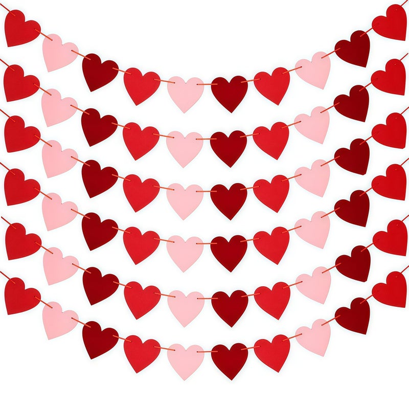 iefoah 6 Pack Felt Heart Garland Banners Pink Red Pre-Strung Heart Valentines Banner for Valentine's Day Decoration Wedding Anniversary Engagement Party Supplies - Image 1