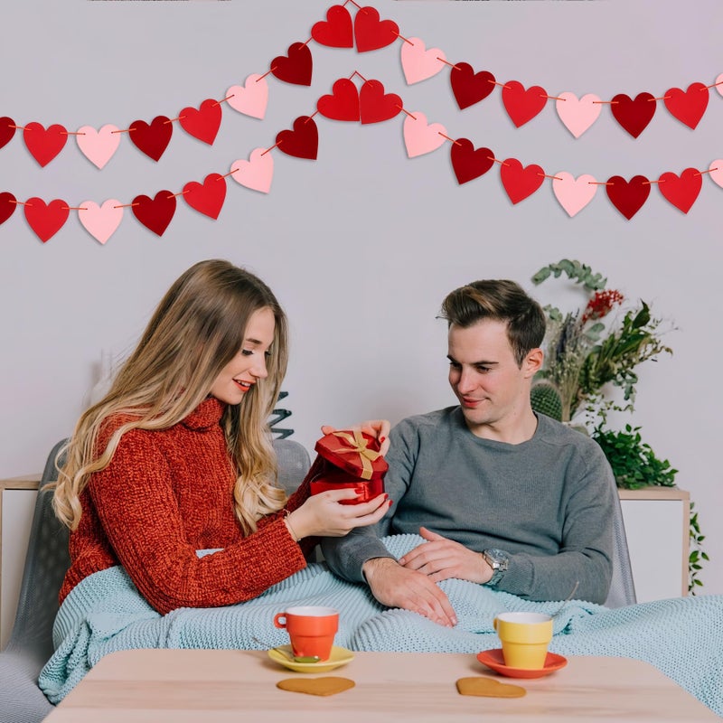 iefoah 6 Pack Felt Heart Garland Banners Pink Red Pre-Strung Heart Valentines Banner for Valentine's Day Decoration Wedding Anniversary Engagement Party Supplies - Image 3