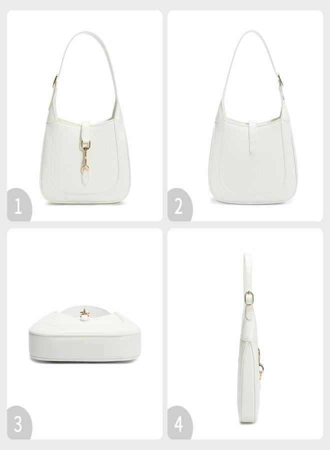 حقيبة كتف كيلي للنساء، مصنوعة من الجلد النباتي، حقائب يد صغيرة لطيفة، حقيبة كروسبودي عصرية بمقبض علوي وحزام قابل للتعديل، لون كريمي أبيض - Image 5