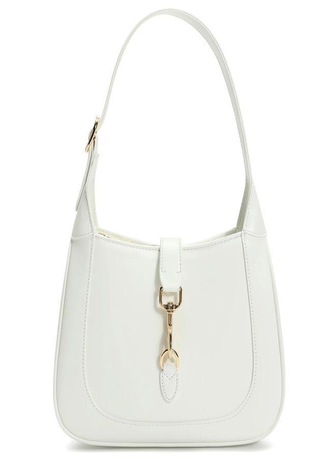 حقيبة كتف كيلي للنساء، مصنوعة من الجلد النباتي، حقائب يد صغيرة لطيفة، حقيبة كروسبودي عصرية بمقبض علوي وحزام قابل للتعديل، لون كريمي أبيض - Image 1