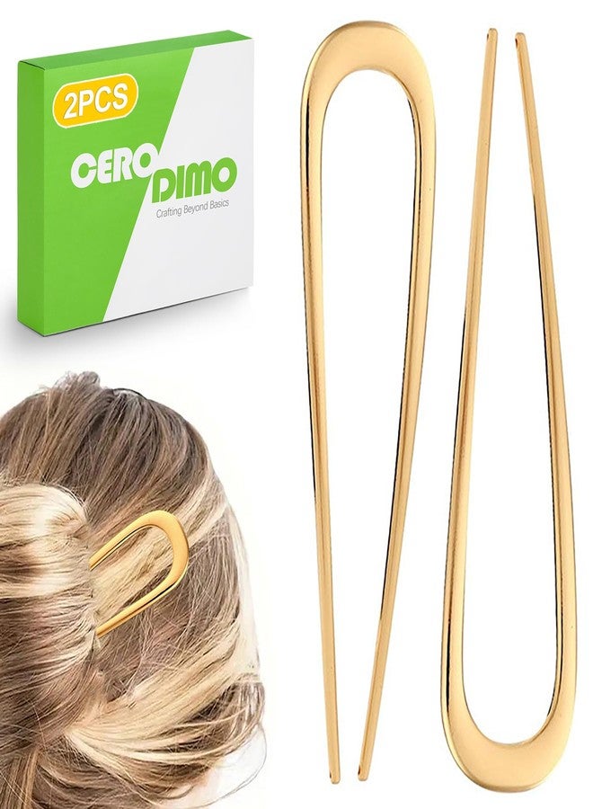 CeroDimo 2 - Pack French Hair Pins - Metal Pins, U-Shaped Stick Hair Pins for Buns, Chignons, Wedding Updo Hairstyles, and Top Knots - Gold Hair Styling Accessories for Thick Hai - Image 1
