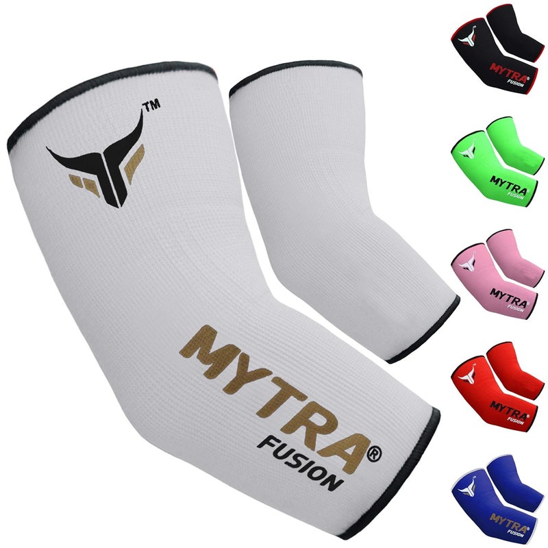 Mytra Fusion Elbow Brace Elbow Protector Arm Protector Farabi Elbow Brace Support injury relief Elasticated Elbow Support Sleeve Tennis White LXL - Image 1