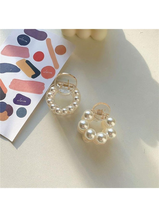 سيوسي Mini Pearl Hair Claw Clip Set, Strong Hold Banana Jaw Clips for Women & Girls, Non-Slip Barrettes for Thick, Thin or Curly Hair, Elegant Hair Accessories for Wedding & Birthday Gifts (5-Piece, White) - Image 4