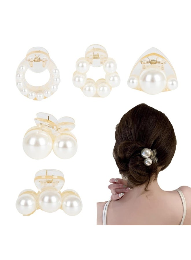 سيوسي Mini Pearl Hair Claw Clip Set, Strong Hold Banana Jaw Clips for Women & Girls, Non-Slip Barrettes for Thick, Thin or Curly Hair, Elegant Hair Accessories for Wedding & Birthday Gifts (5-Piece, White) - Image 1