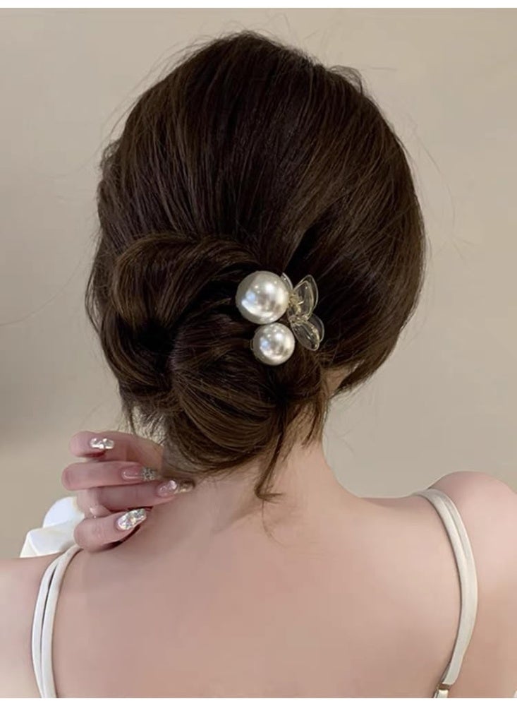 سيوسي Mini Pearl Hair Claw Clip Set, Strong Hold Banana Jaw Clips for Women & Girls, Non-Slip Barrettes for Thick, Thin or Curly Hair, Elegant Hair Accessories for Wedding & Birthday Gifts (5-Piece, White) - Image 3