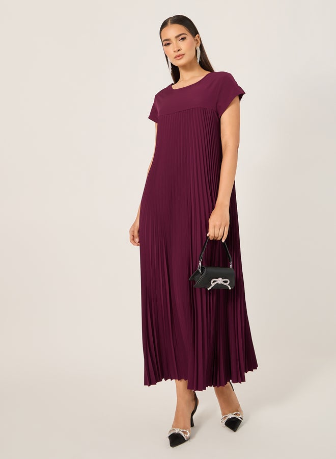 Styli Pleated Short Sleeves A-Line Maxi Dress - Image 1