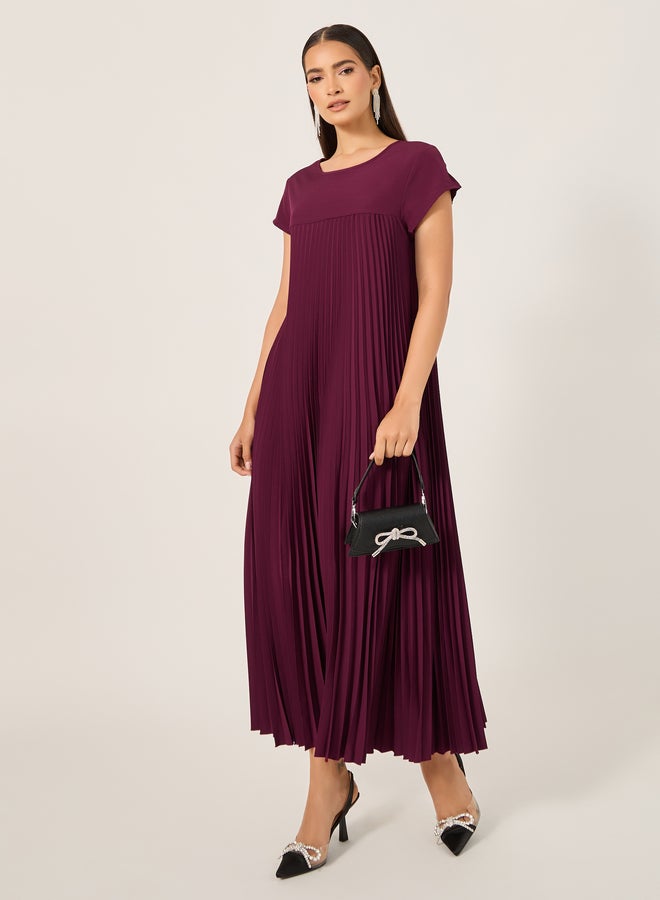 Styli Pleated Short Sleeves A-Line Maxi Dress - Image 2