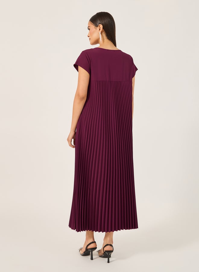 Styli Pleated Short Sleeves A-Line Maxi Dress - Image 5