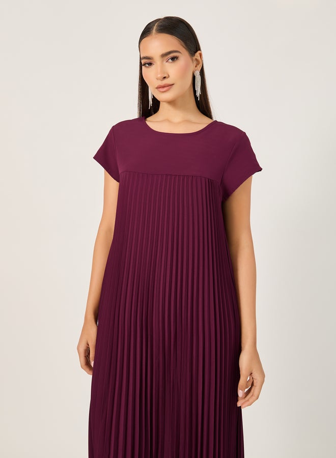 Styli Pleated Short Sleeves A-Line Maxi Dress - Image 3