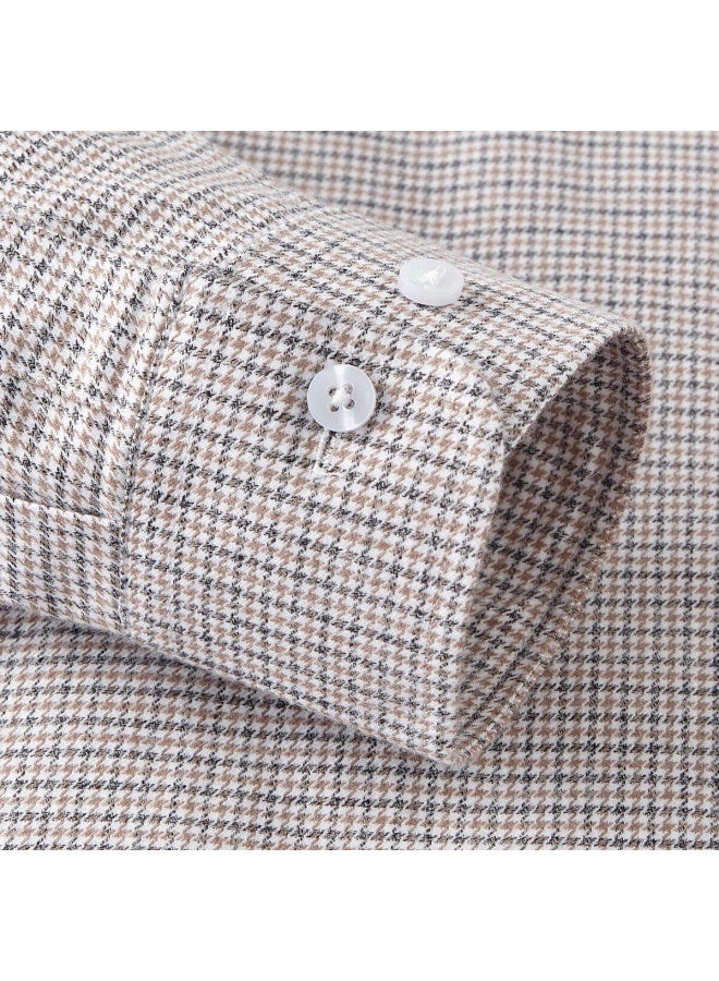 Firs Men's Autumn Winter 100% Cotton Long Sleeve Houndstooth Thickened Brushed Business Casual Shirt - Image 3