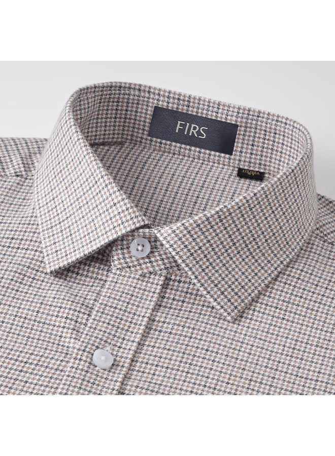 Firs Men's Autumn Winter 100% Cotton Long Sleeve Houndstooth Thickened Brushed Business Casual Shirt - Image 2