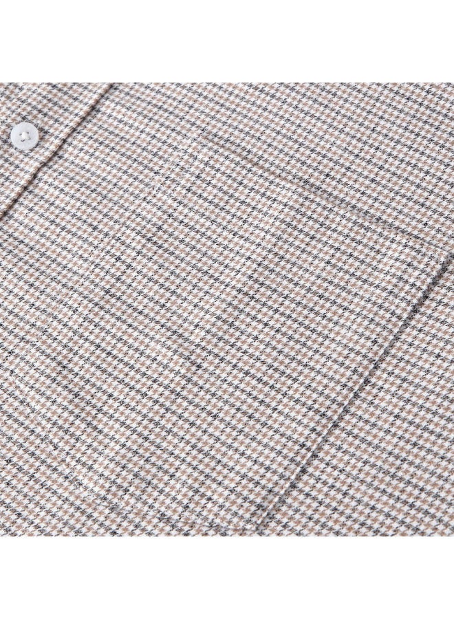 Firs Men's Autumn Winter 100% Cotton Long Sleeve Houndstooth Thickened Brushed Business Casual Shirt - Image 5